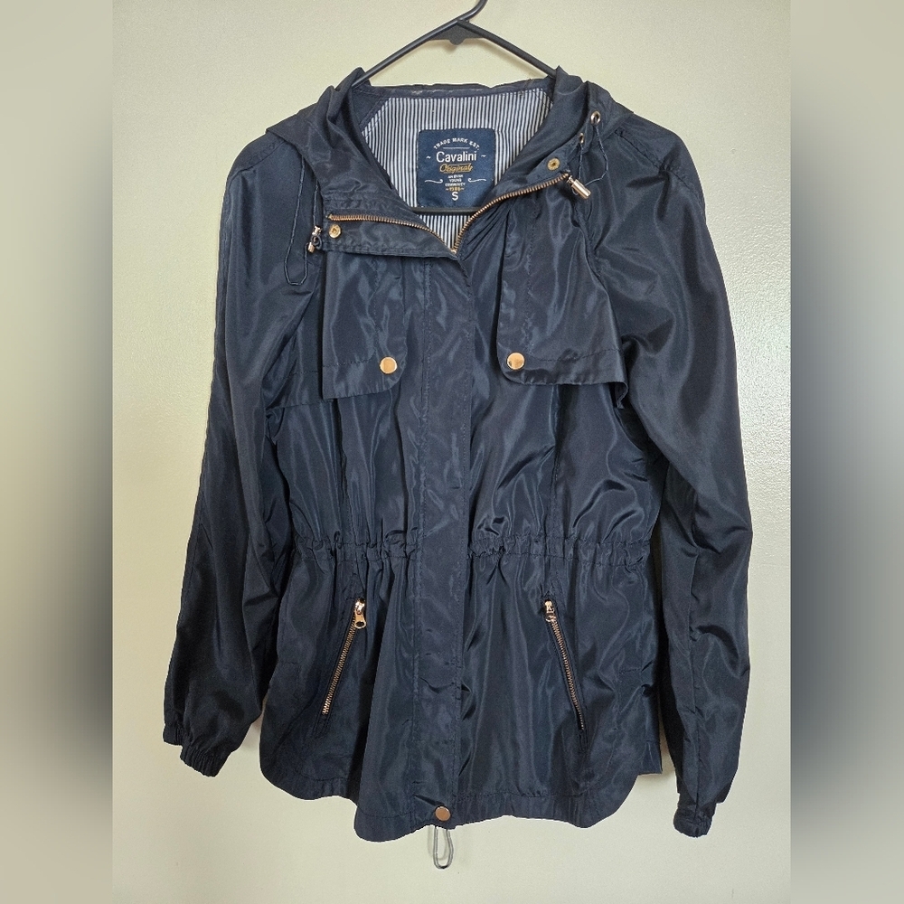 Cavalini Women's Navy Hooded Anorak Jacket Size S (Wind-breaker, Water Resistant